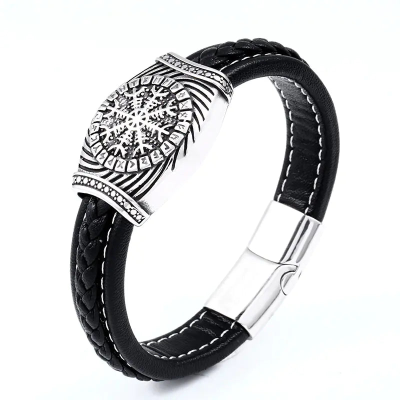 Vintage Stainless Steel Leather Men's Bracelet