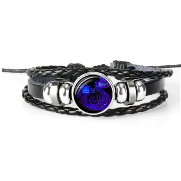 Zodiac Constellation Braided Leather Bracelet