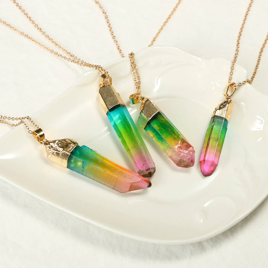 Natural Stone Crystal Irregular Colorful Pendant Necklace