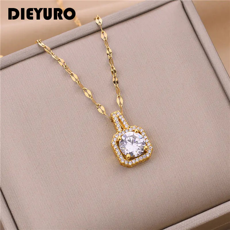 Women's Tricolor Crystal Zircon Pendant Necklace