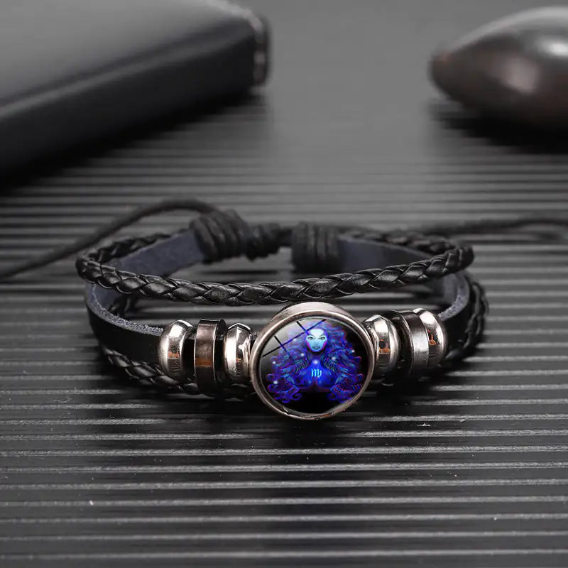 Zodiac Constellation Braided Leather Bracelet