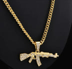 Men's Diamond-Encrusted Submachine Gun Chain Pendant