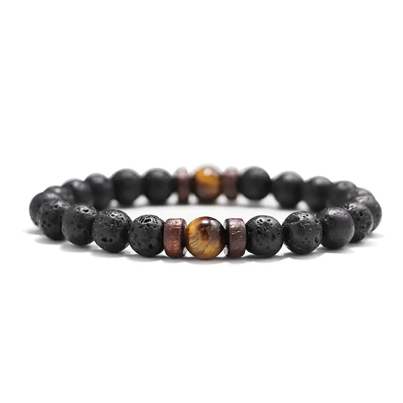 8mm Lava Stone & Wood Beaded Men's Bracelet