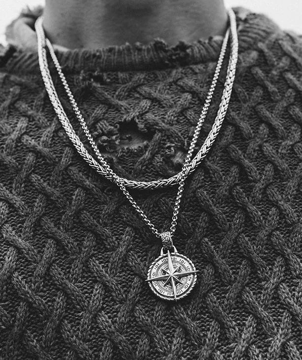 Compass Pendant Alloy Necklace for Men