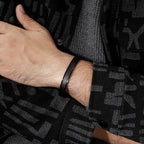 Glossy Black Leather Bracelet for Men