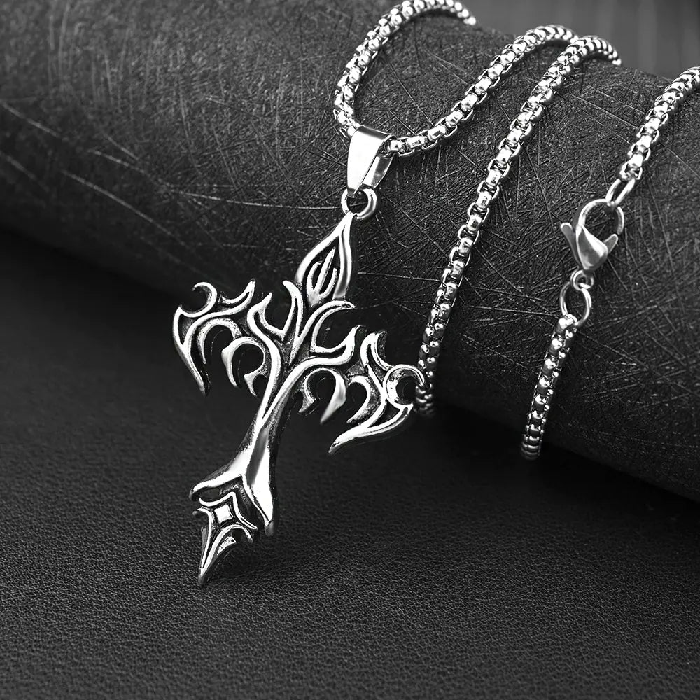 Men's Steel Warrior Cross Pendant Necklace