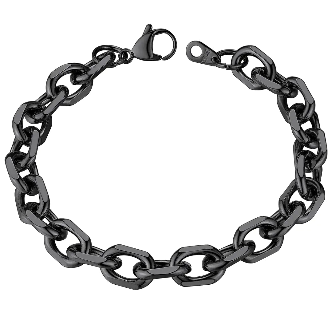 Black Chain Link 9mm Rolo Cable Men's Bracelet