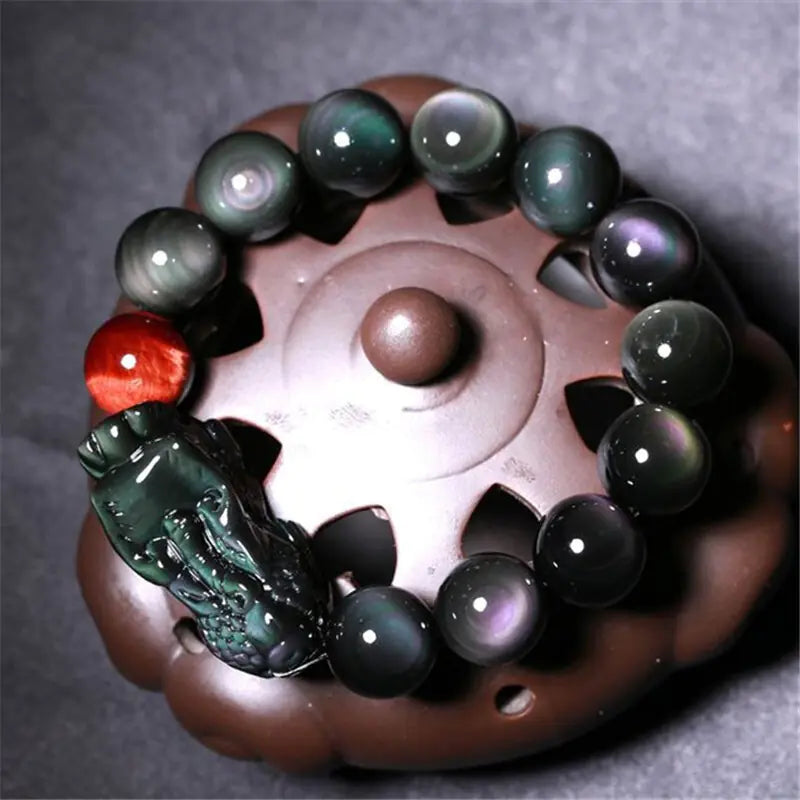 Natural Rainbow Eyes Obsidian Bracelet for Men