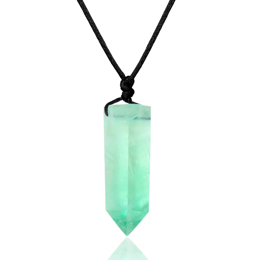 Faceted Chakra Green Crystal Wand Stone Rope Pendant