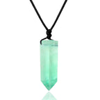 Faceted Chakra Green Crystal Wand Stone Rope Pendant