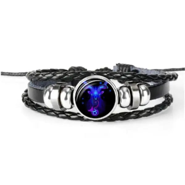 Zodiac Constellation Braided Leather Bracelet