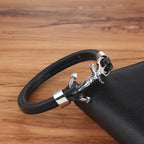 Classic Magnetic Anchor Stainless Steel Leather Men's Bracelet