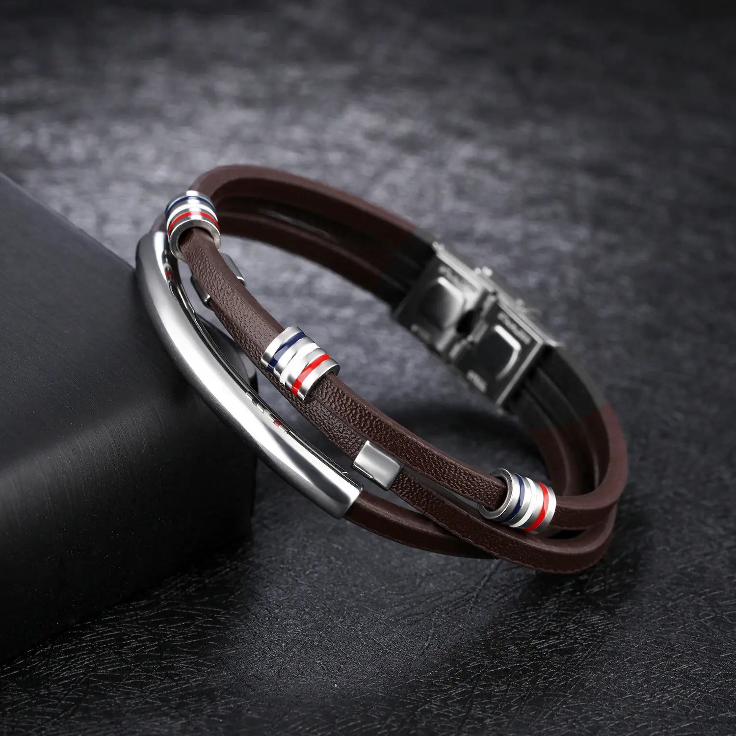 Woven Leather Steel Bracelet for Men