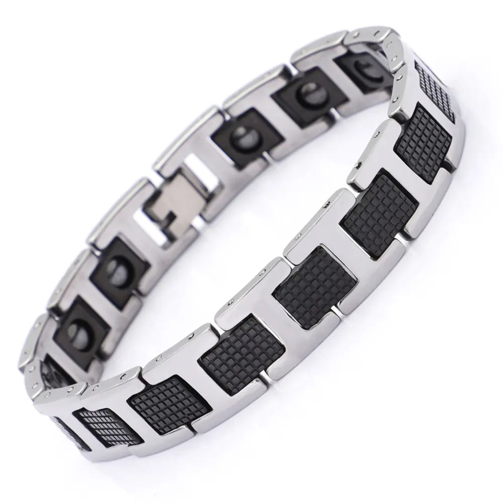 Tungsten Steel Black Magnetic Link Chain Bracelet