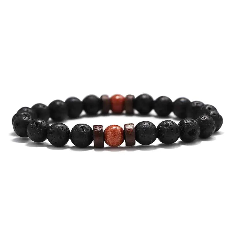 8mm Lava Stone & Wood Beaded Men's Bracelet
