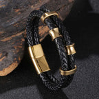 Genuine Leather Braided Stainless Steel Multilayer Bracelet for Men