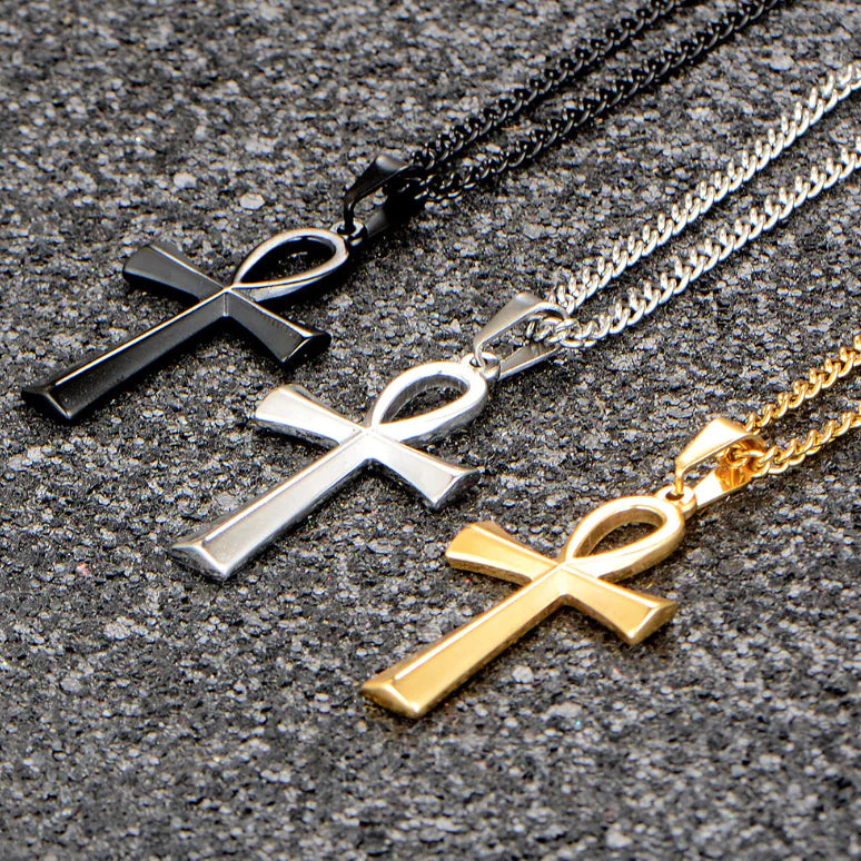 Titanium Steel Egyptian Cross Men's Necklace Pendant