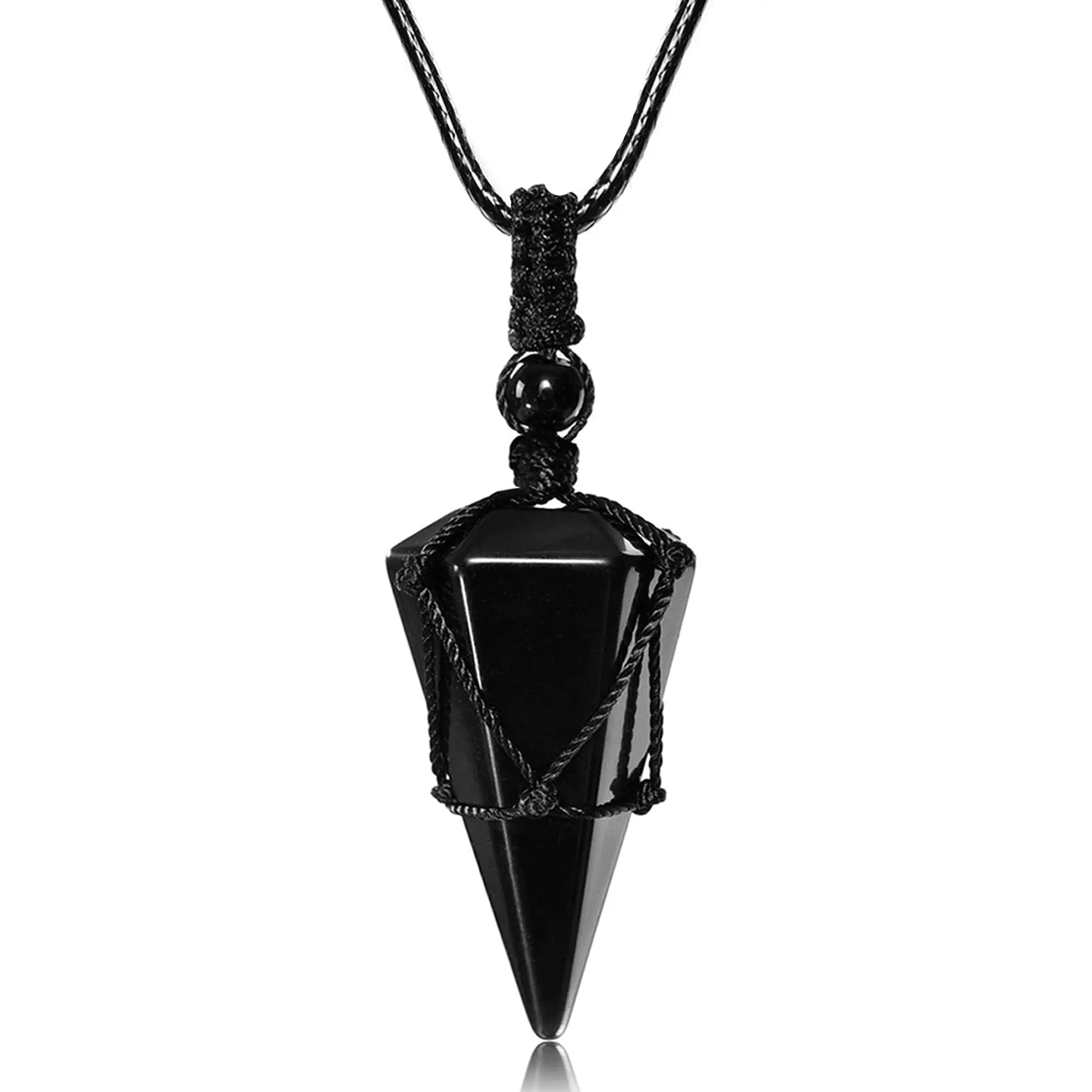Facet Reiki Healing Crystal Black Obsidian Stone Pointed Pendant