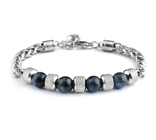 Tiger Eye Stone Beads Titanium Steel Chain Men's Bracelet