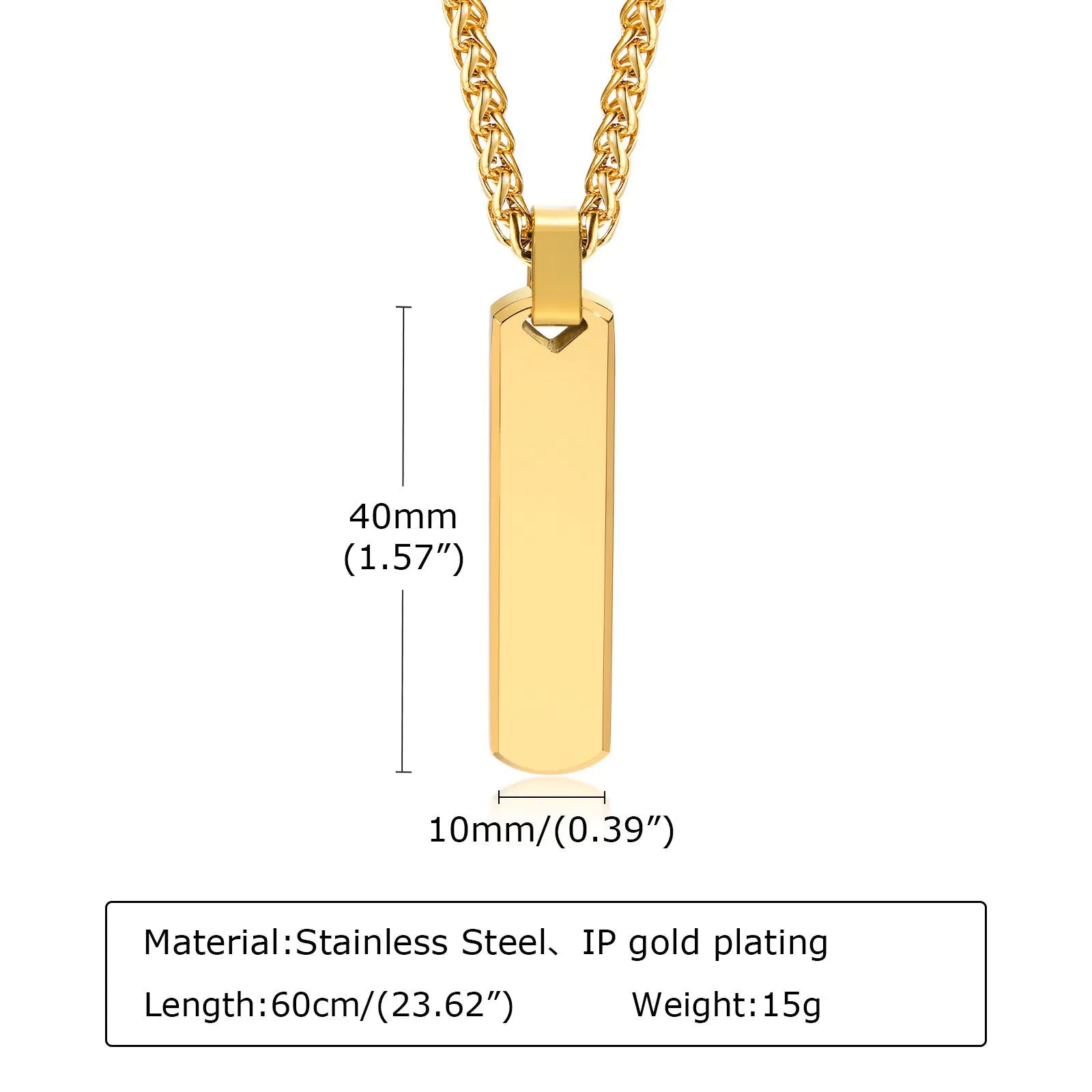 Men's Stainless Steel Rectangular Pendant Necklace
