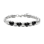 Tiger Eye Stone Beads Titanium Steel Chain Men's Bracelet