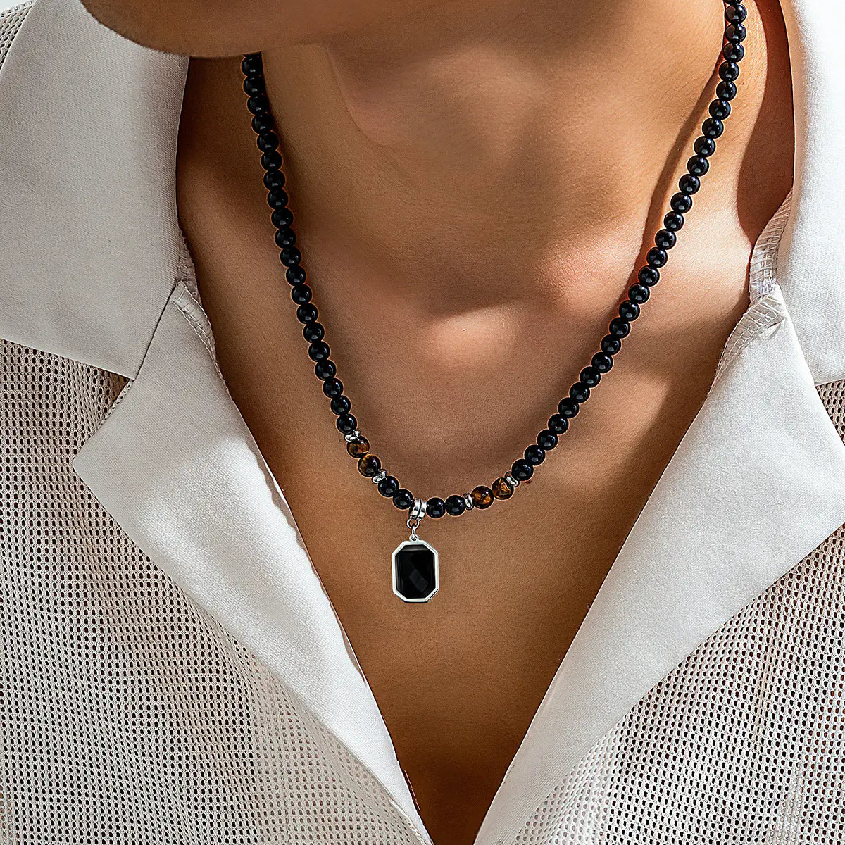 Men's Hip Hop Tiger Stone Beaded Necklace