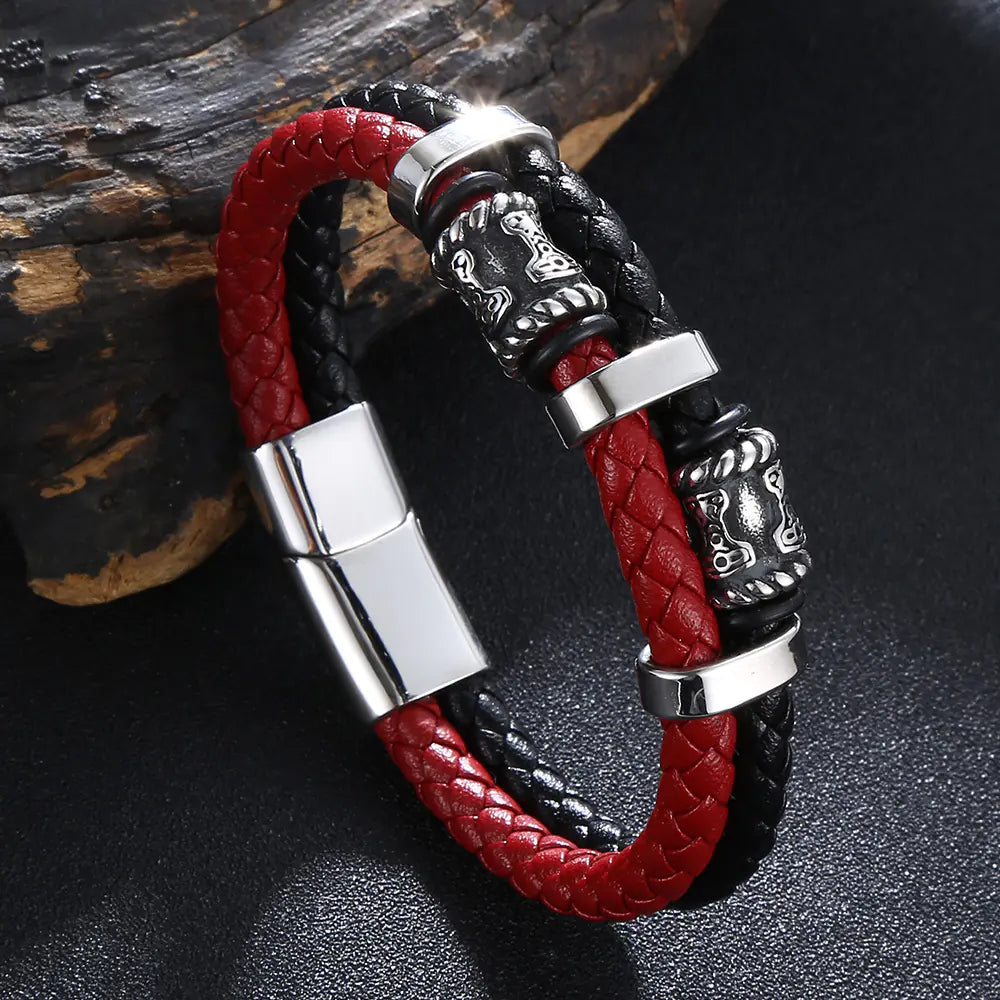 Handmade Colorblock Leather Vintage Men's Bracelet