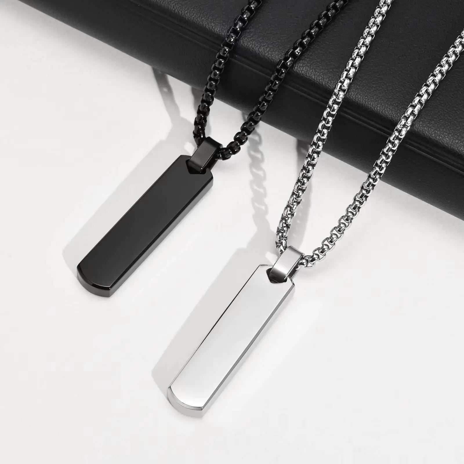 Men's Stainless Steel Rectangular Pendant Necklace