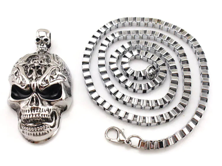 3D Skull Pendant Box Chain Men's Pendant