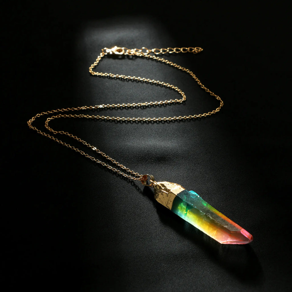 Natural Stone Crystal Irregular Colorful Pendant Necklace