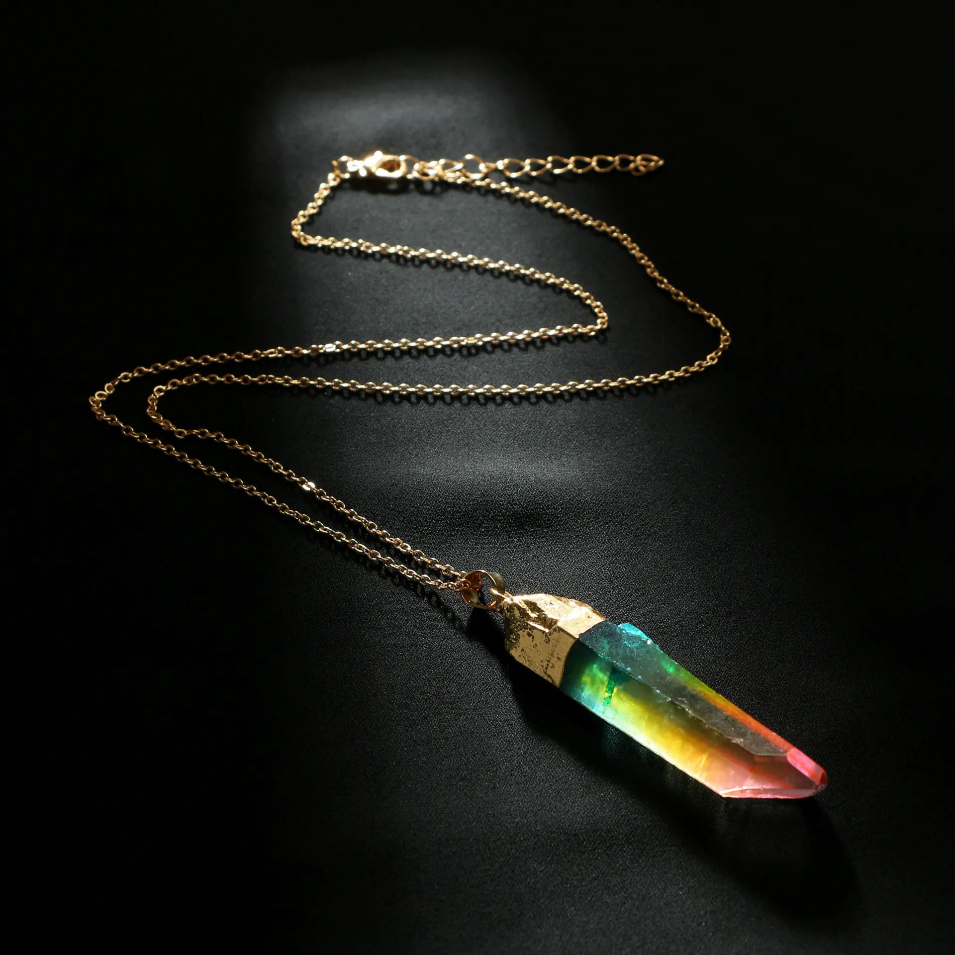Natural Stone Crystal Irregular Colorful Pendant Necklace