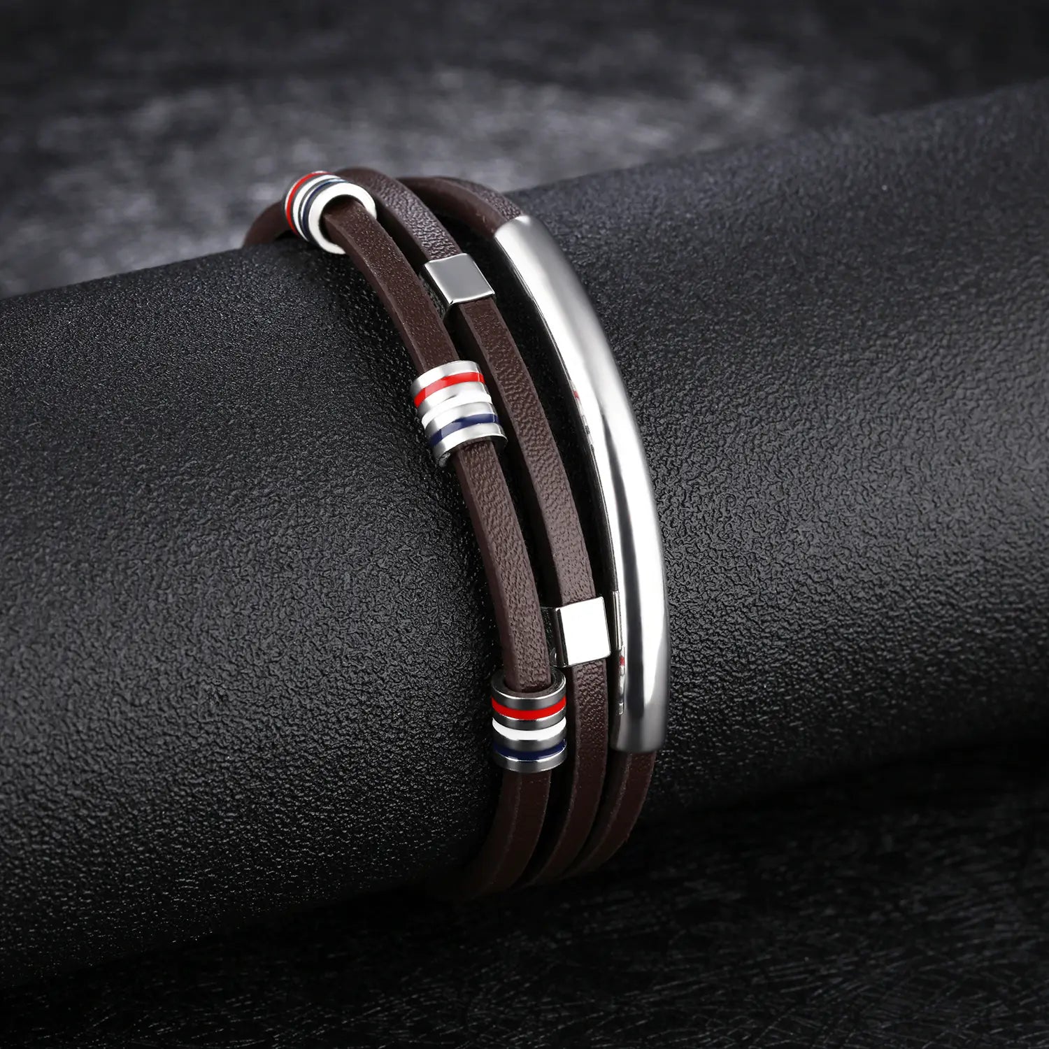 Woven Leather Steel Bracelet for Men