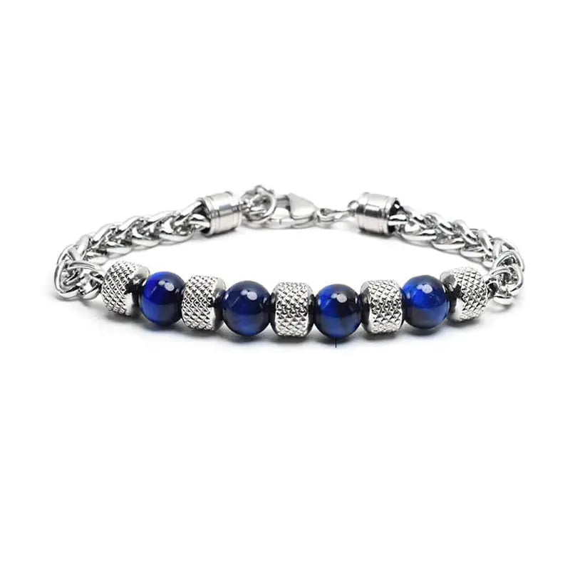 Tiger Eye Stone Beads Titanium Steel Chain Men's Bracelet