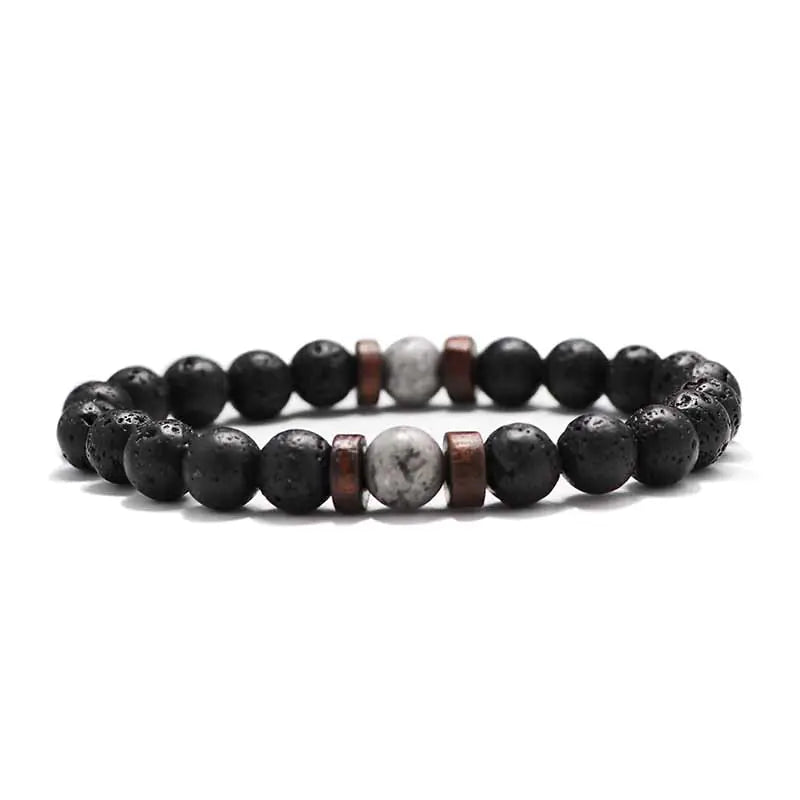 8mm Lava Stone & Wood Beaded Men's Bracelet