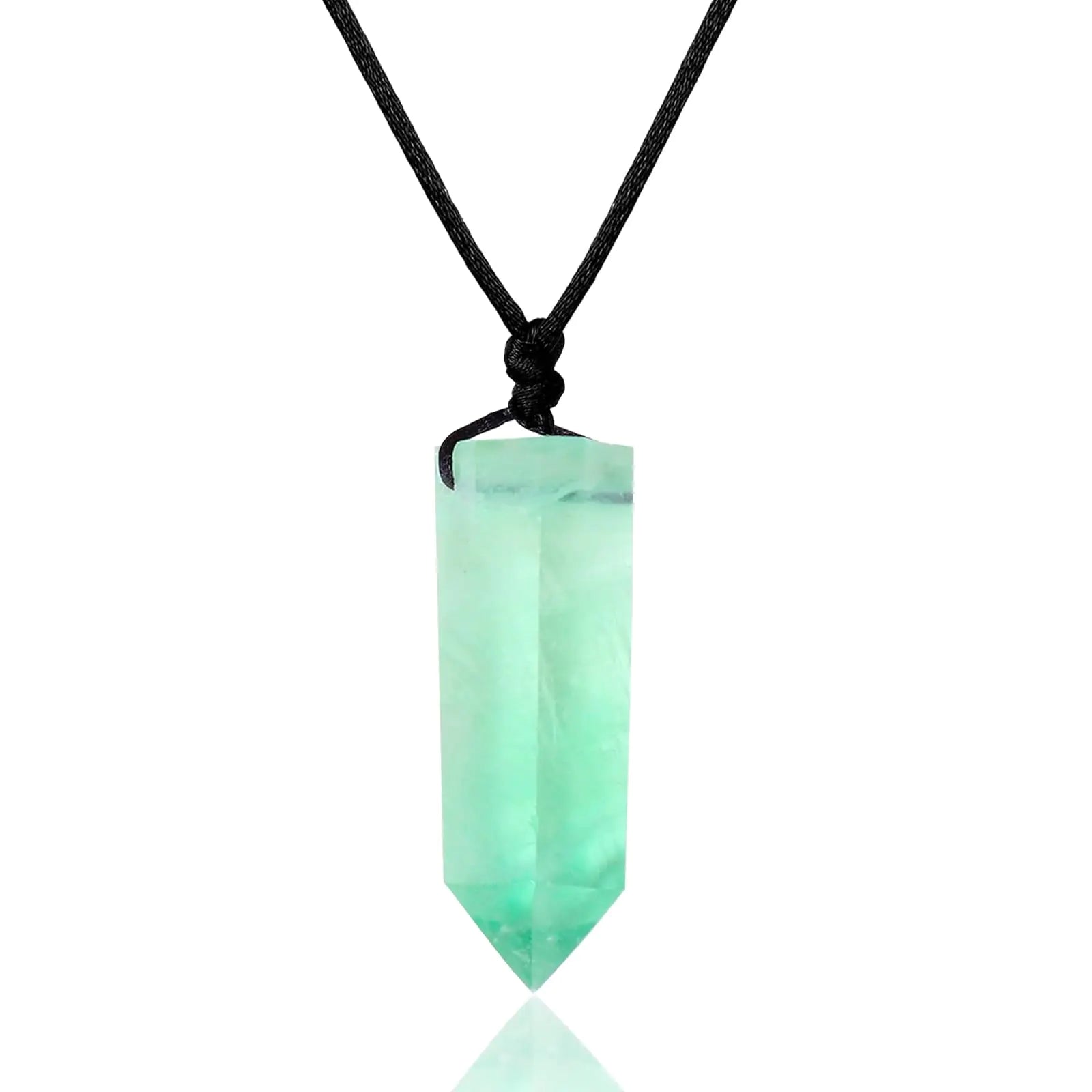 Faceted Chakra Green Crystal Wand Stone Rope Pendant