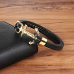 Classic Magnetic Anchor Stainless Steel Leather Men's Bracelet