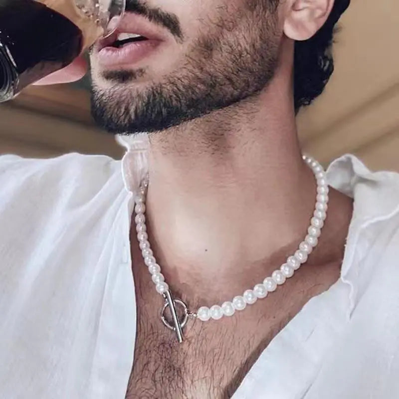 Handmade Imitation Pearl Men's Necklace