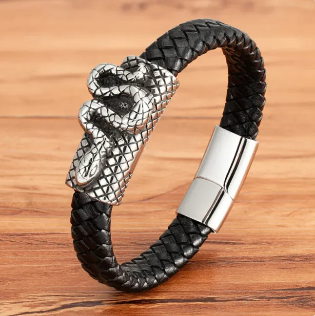 Animal Magnetic Buckle Leather Men's Bracelet