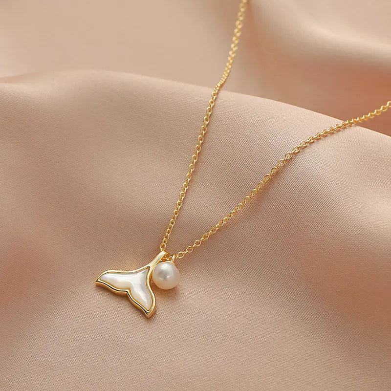 Men's Mermaid Tail Pearl Pendant Necklace