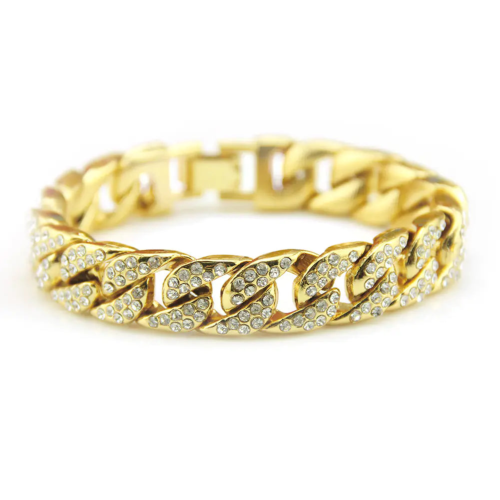Diamond-Studded Link Chain Men's Bracelet