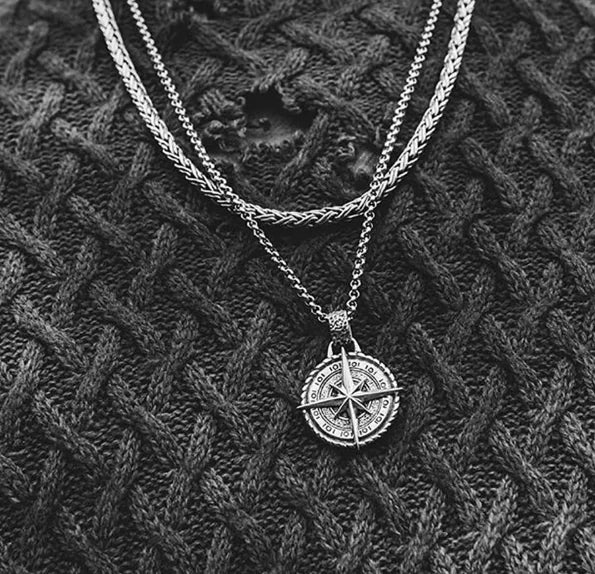 Compass Pendant Alloy Necklace for Men