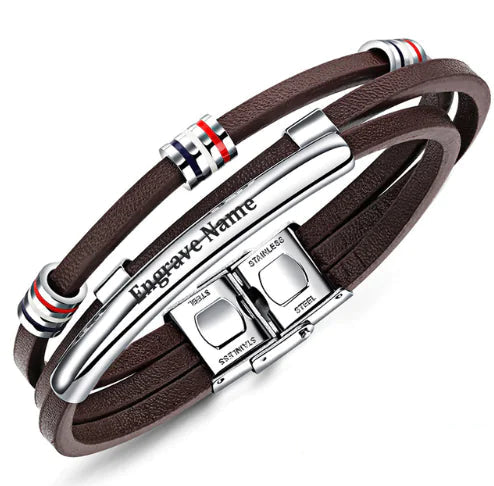 Woven Leather Steel Bracelet for Men