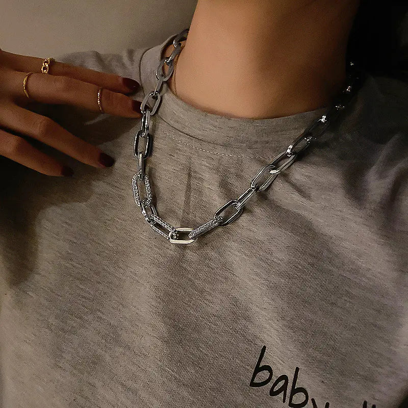 Diamond Embedding Thick Cuban Chain Necklace