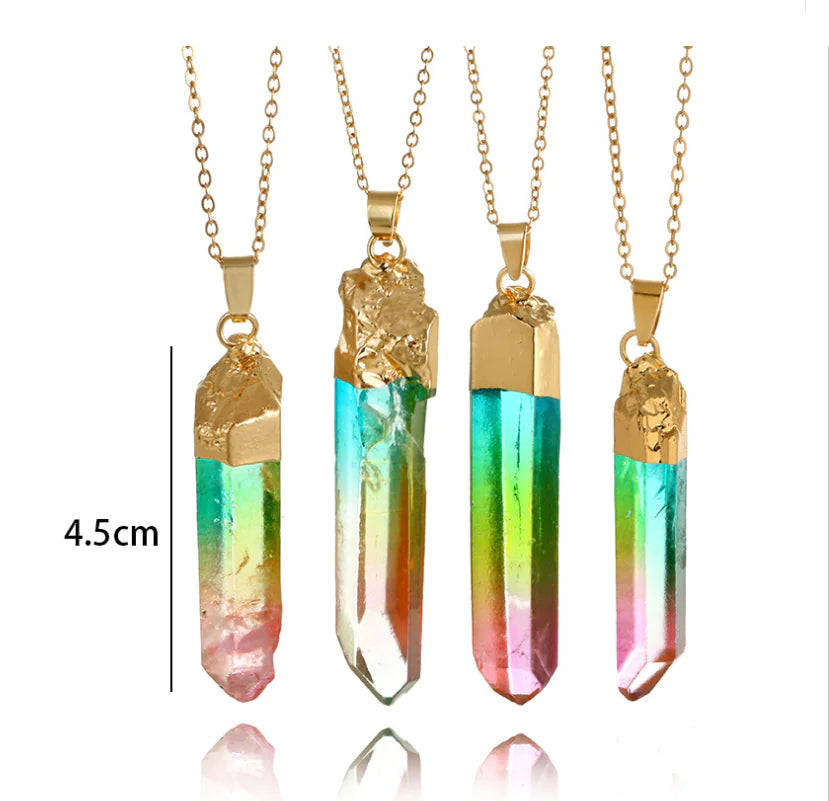 Natural Stone Crystal Irregular Colorful Pendant Necklace