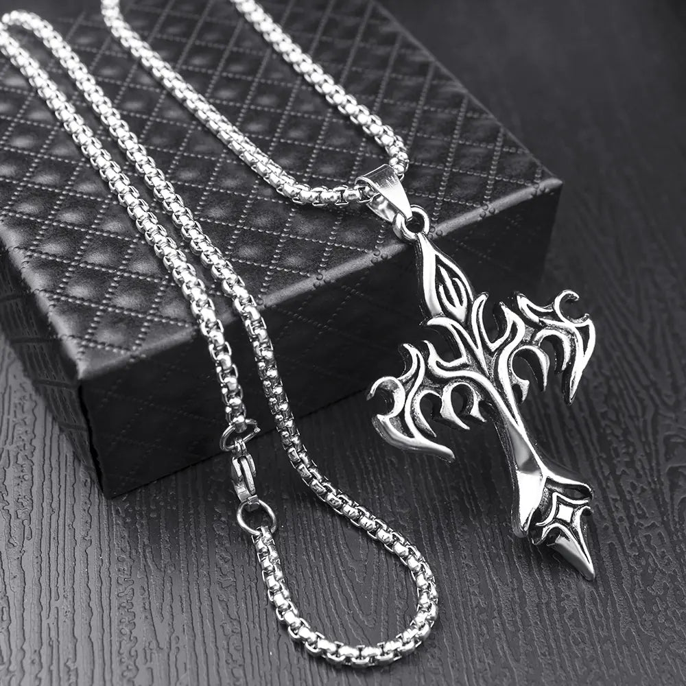 Men's Steel Warrior Cross Pendant Necklace