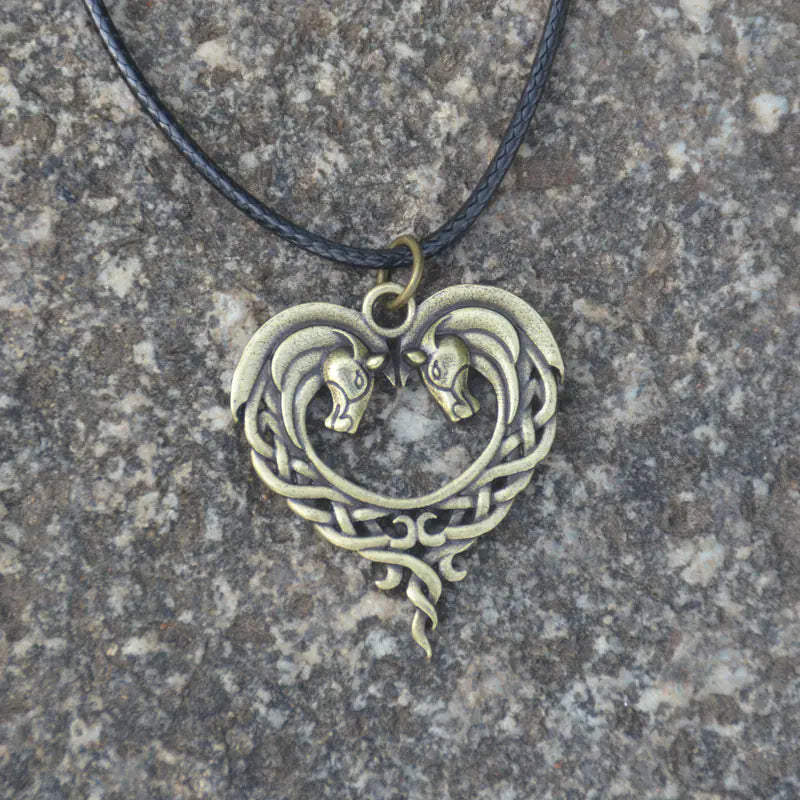 Heart Horsehead Pendant Double Horse Necklace