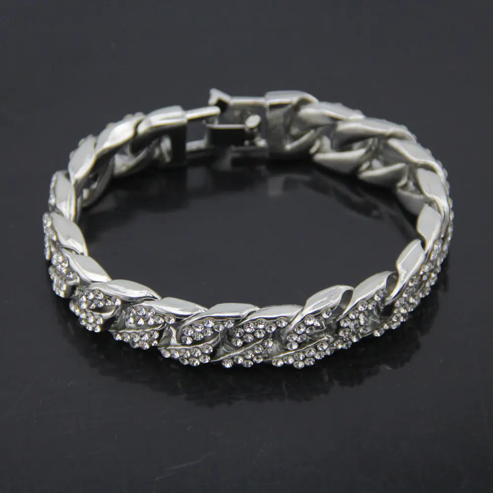 Diamond-Studded Link Chain Men's Bracelet