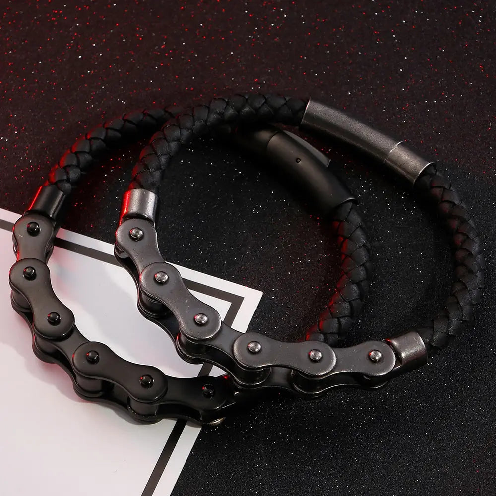 Stainless Steel Leather Rope Chain Bracelet for Men