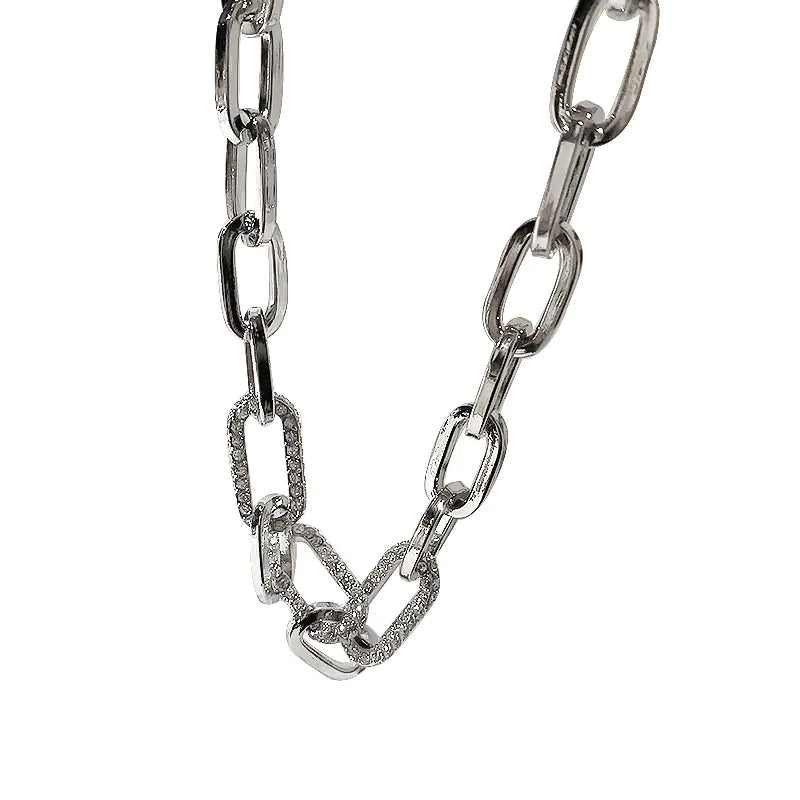 Diamond Embedding Thick Cuban Chain Necklace