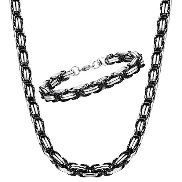 8MM 60CM Men's Byzantine Necklace in Gold Stainless Steel